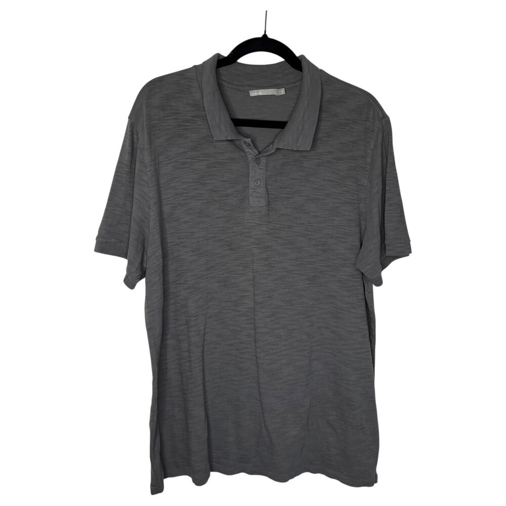 Vince Men's Polo Shirt Size Large Gray Short Sleeve Preppy Cotton
